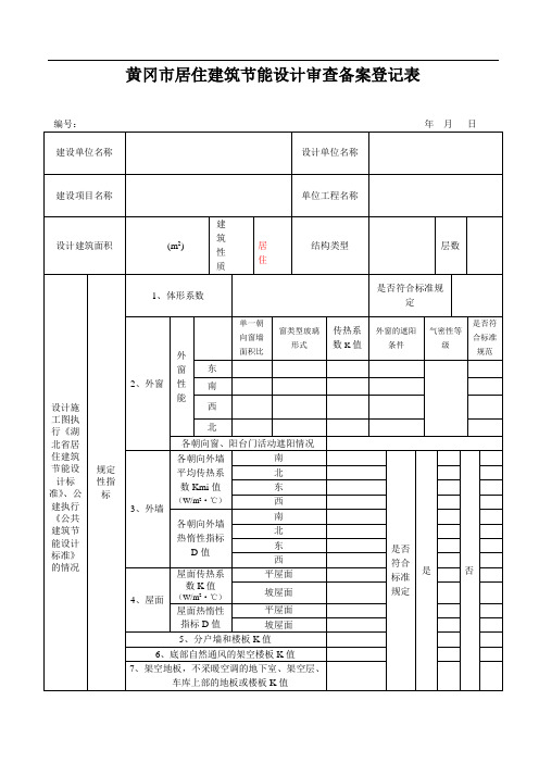 黄冈市居住建筑节能备案登记表