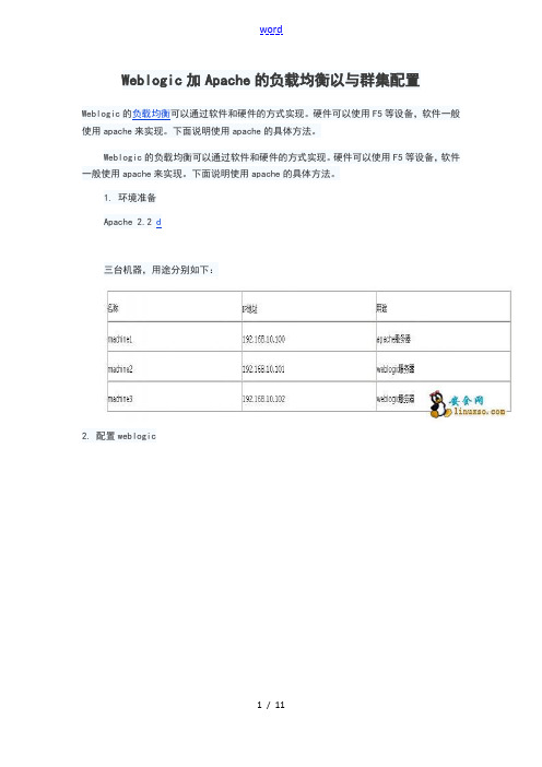 Weblogic加Apache地负载均衡以及群集配置