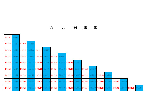 九九乘法口诀表(一页纸上的清晰打印版)