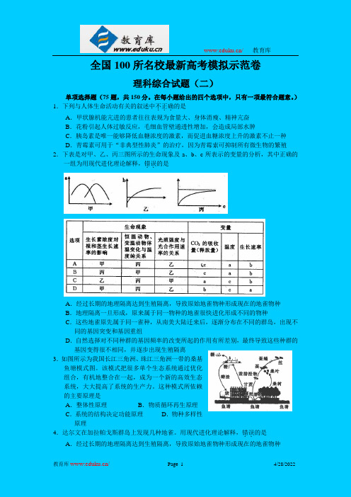 全国100所名校最新高考模拟示范卷-理科综合(2)
