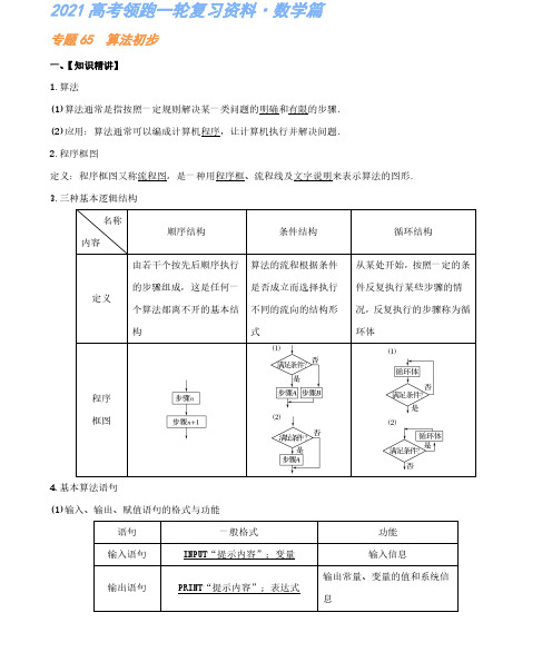 专题65 算法初步-高考数学复习资料(解析版)