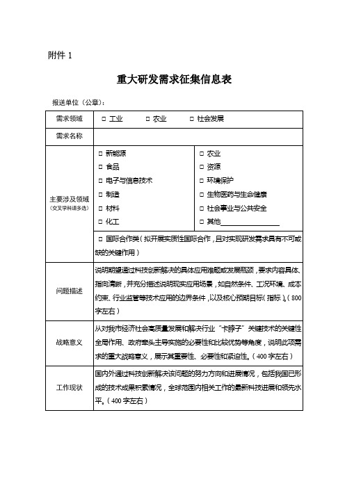 重大研发需求征集信息表【模板】