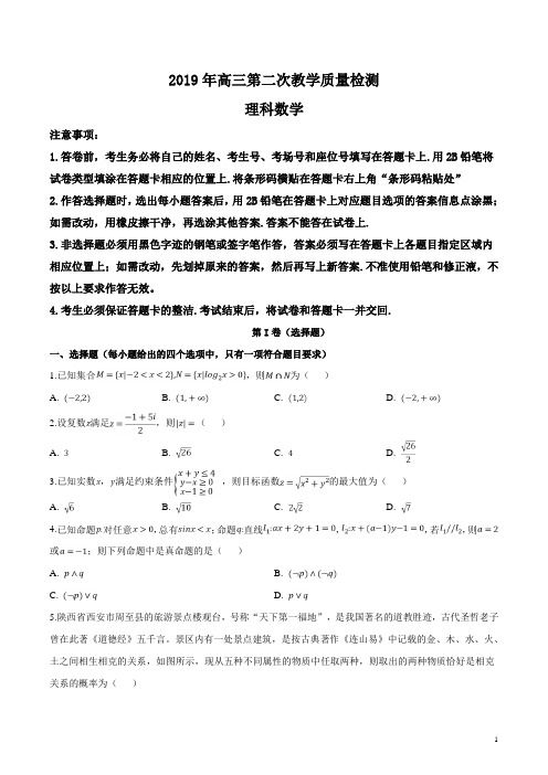 精品解析：陕西省2019届高三第二次教学质量检测数学(理)试题(原卷版)