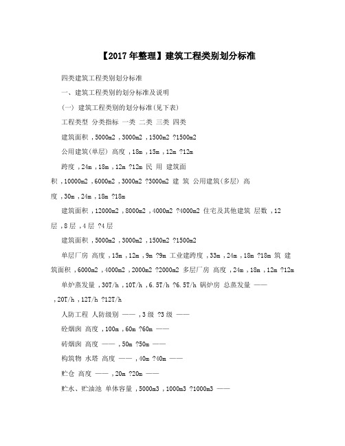 【2017年整理】建筑工程类别划分标准