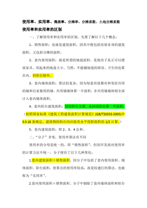 使用率、实用率、得房率、分摊率、分摊系数、土地分摊系数