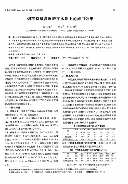 烟草有机复混肥在水稻上的施用效果