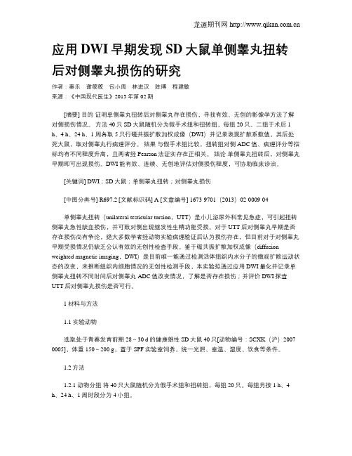 应用DWI早期发现SD大鼠单侧睾丸扭转后对侧睾丸损伤的研究