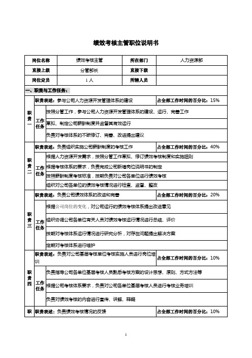 仪器有限公司绩效考核主管职务说明书(WORD2页)