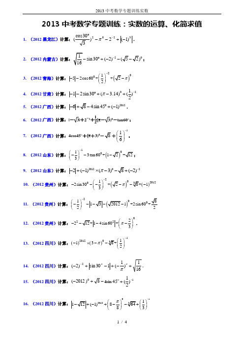 2013中考数学专题训练实数