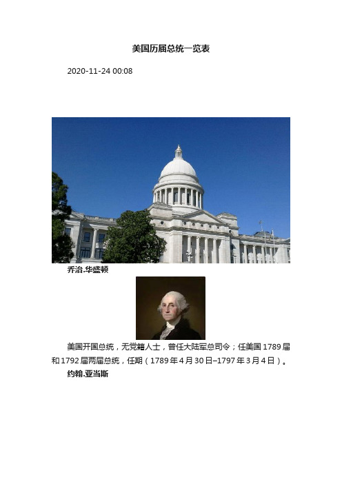 美国历届总统一览表