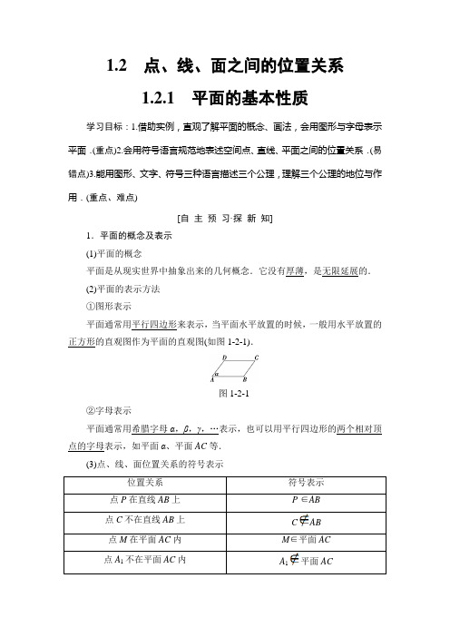 2019年苏教版数学必修2第1章 1.2 1.2.1 平面的基本性质