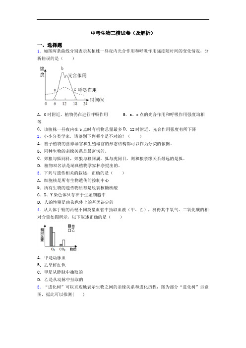 中考生物三模试卷(及解析)