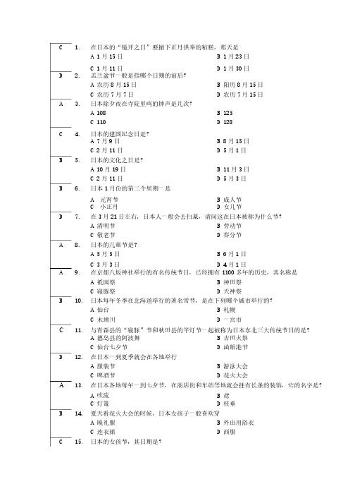 【日本知识大赛】题库-汇总-V2