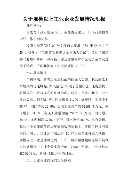 关于规模以上工业企业发展情况汇报.docx