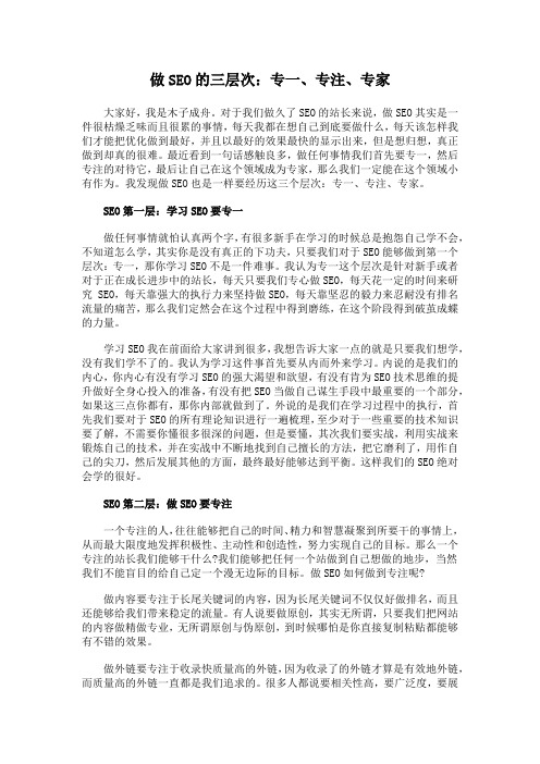 做SEO的三层次：专一、专注、专家