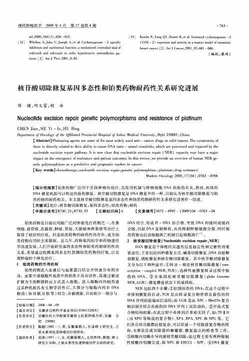核苷酸切除修复基因多态性和铂类药物耐药性关系研究进展