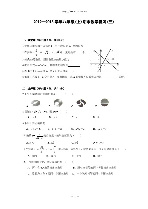 2012—2013学年八年级(上)期末数学综合复习题(三)及答案