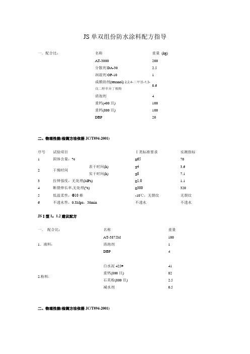 JS单双组份防水涂料配方指导 (1)