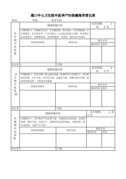 中医孕产妇保健指导登记表