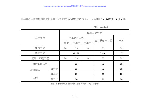 苏建价人工工资指导价(至2018年汇总)