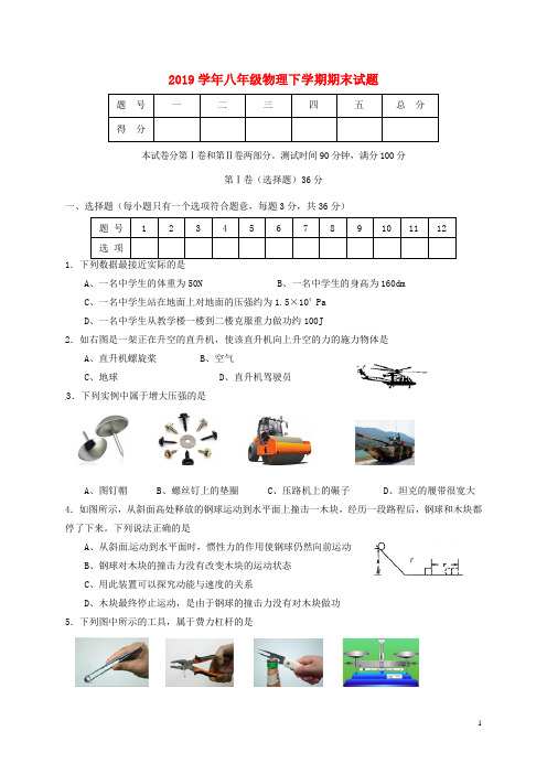 2019学年八年级物理下学期期末试题 新人教版