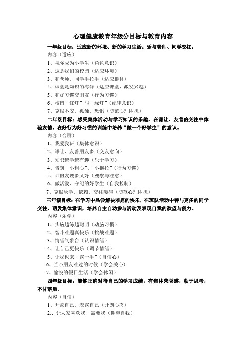 心理健康教育年级分目标与教育内容