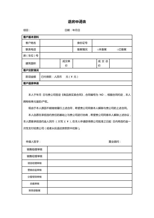 退房申请表