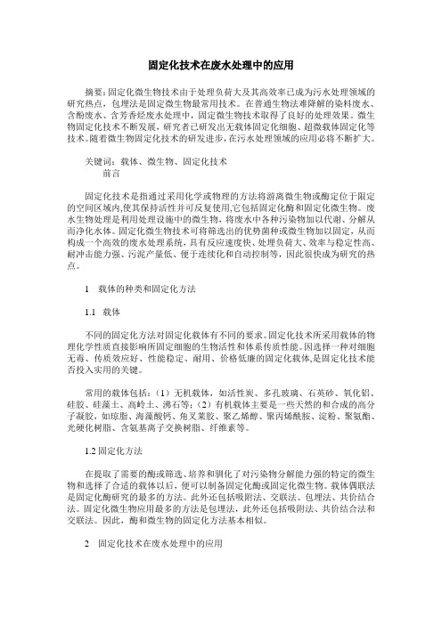 固定化技术在废水处理中的应用