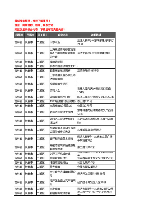新版吉林省长春市二道区玻璃店企业公司商家户名录单联系方式地址大全65家