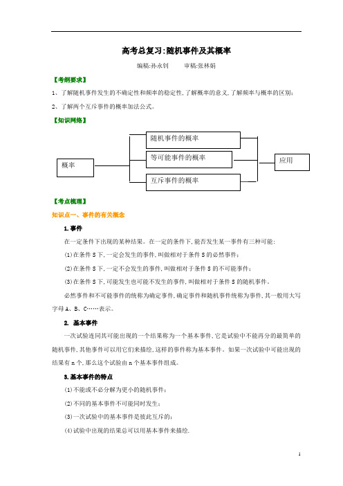 2020版高中数学总复习教案及练习讲义归纳整理80知识讲解高考随机事件及其概率(基础)