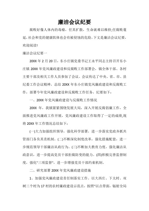 会议纪要 廉洁会议纪要