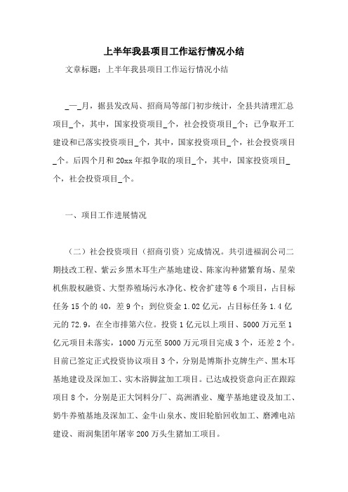 上半年我县项目工作运行情况小结