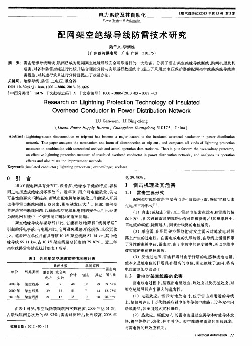 配网架空绝缘导线防雷技术研究