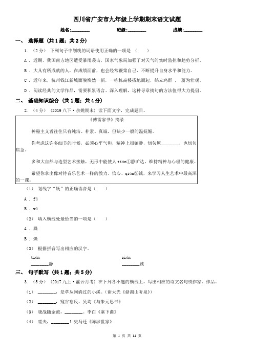 四川省广安市九年级上学期期末语文试题