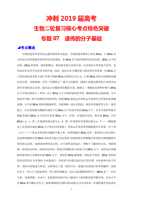 冲刺2019届高考生物二轮复习核心考点特色突破：专题07 遗传的分子基础及答案解析