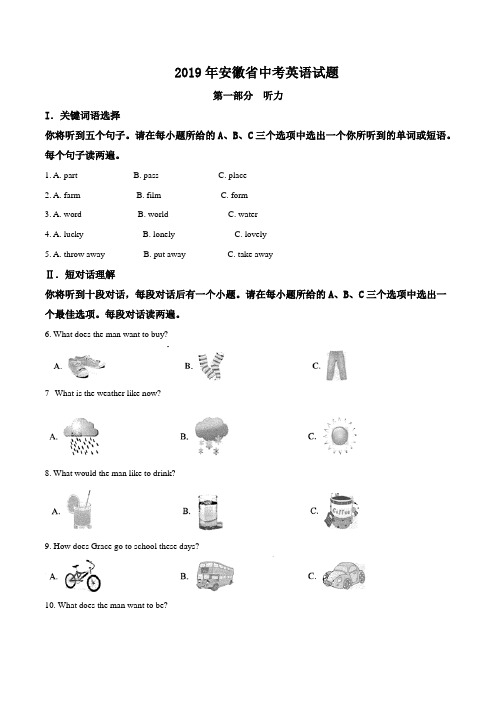 精品解析：安徽省2019年中考英语试题(解析版)
