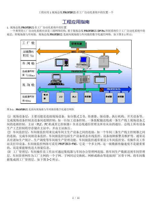 工程应用1现场总线PROFIBUS在工厂自动化系统中的位置一个