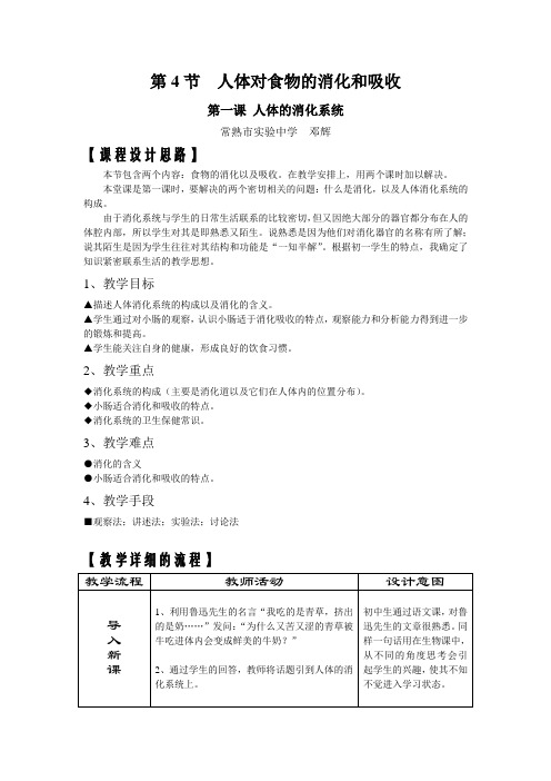 人体对食物的消化和吸收