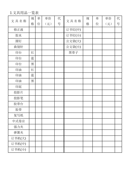 01.文具用品一览表