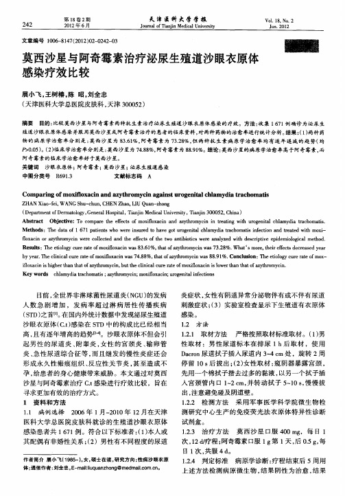 莫西沙星与阿奇霉素治疗泌尿生殖道沙眼衣原体感染疗效比较
