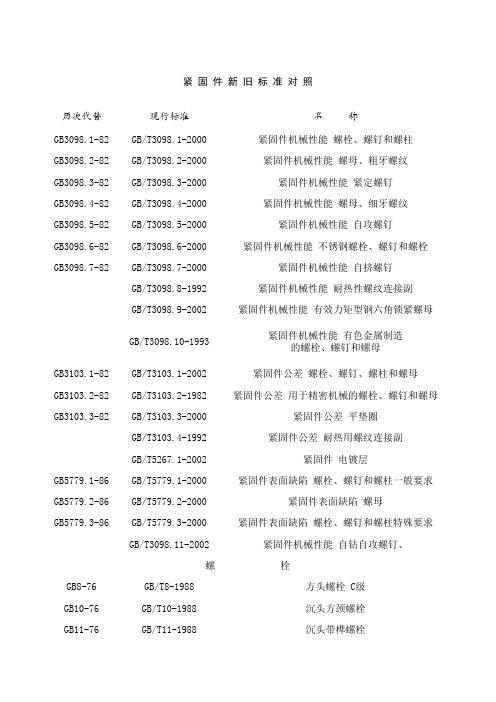 紧固件新旧标准