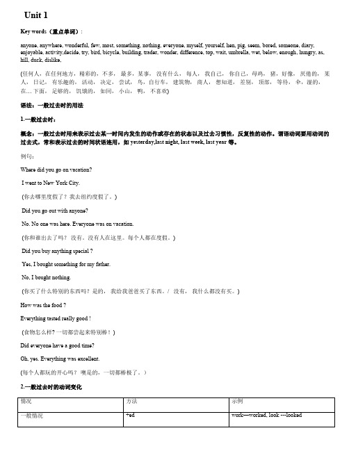人教版八年级上册英语Unit 1 知识点语法点及课后习题