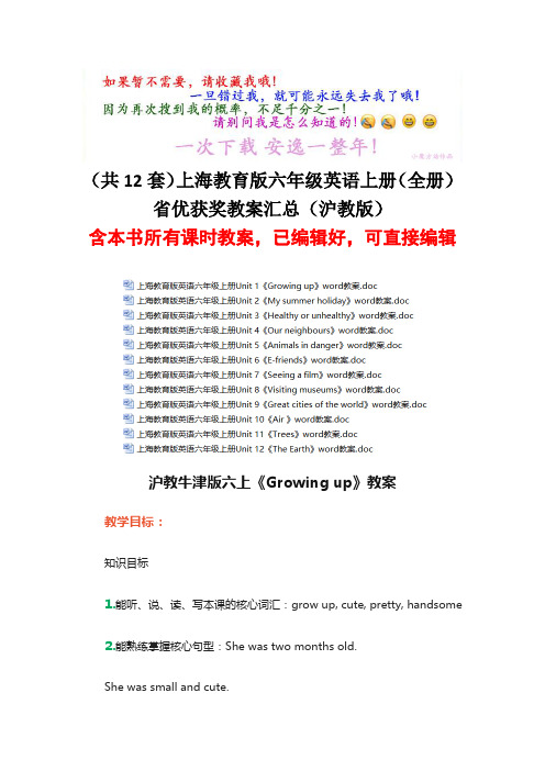 (共12套)上海教育版六年级英语上册(全册)省优获奖教案汇总(沪教版)