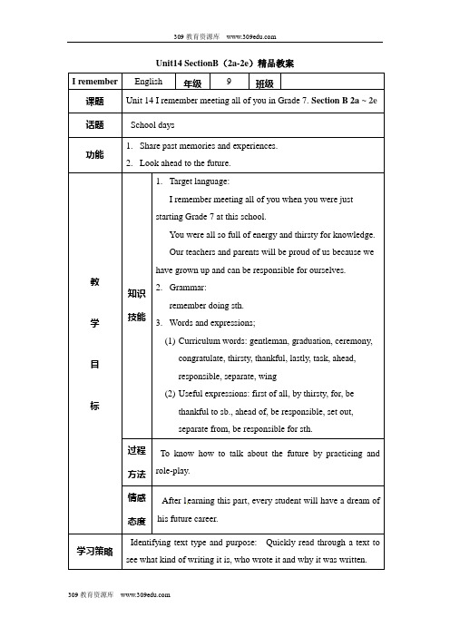 人教版英语九年级全册Unit14 SectionB(2a-2e)精品教案