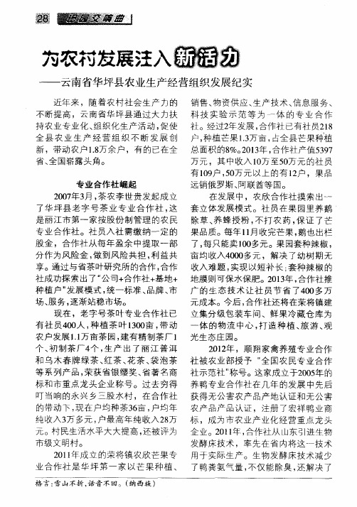 为农村发展注入新活力——云南省华坪县农业生产经营组织发展纪实