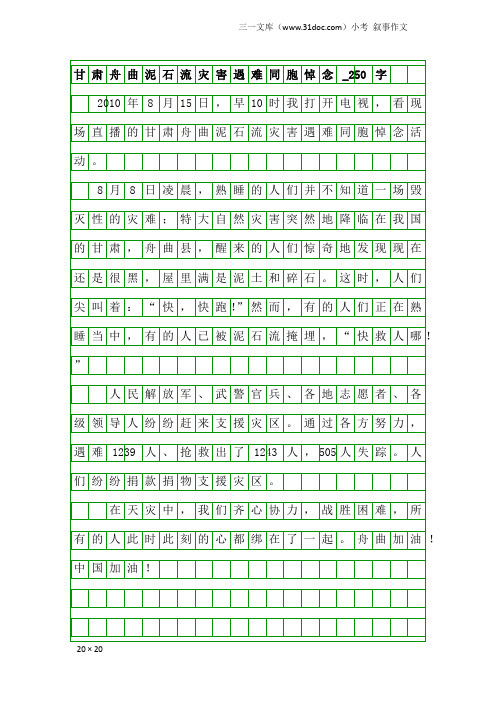 小考叙事作文：甘肃舟曲泥石流灾害遇难同胞悼念_250字
