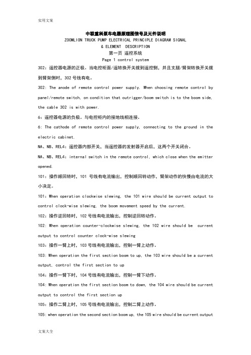 中联重科泵车电器原理图信号及元件说明书