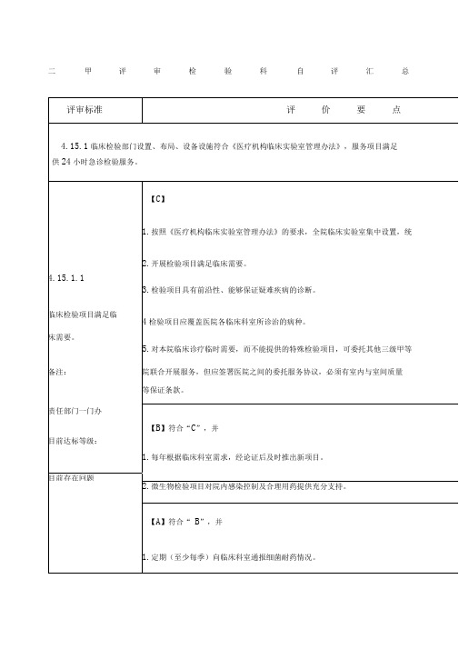 二甲评审检验科自评汇总