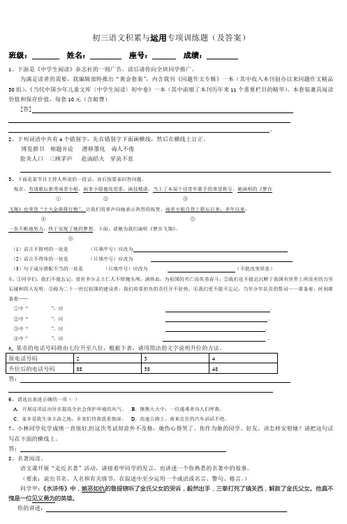 初三语文积累与运用专项训练题(及答案)