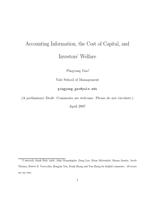 Accounting Information, the Cost of Capital, and Investors’ Welfare
